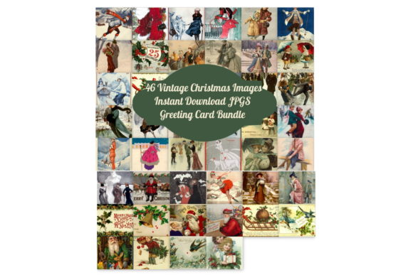 46 Vintage Christmas Card Bundle Art