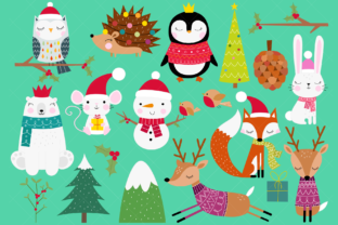 Christmas Animals Clip Art Illustrations