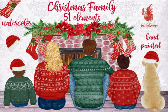 Christmas Family Clipart Fireplace Illustrations