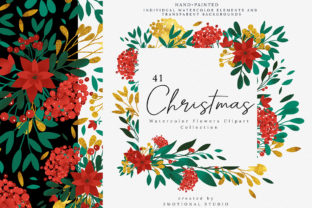Christmas Watercolor Flowers Cliparts