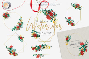 Christmas Watercolor Gold Flower Illustrations