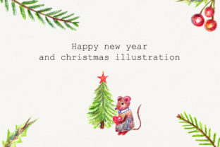 Hand Drawn Pencil Christmas Set, Mouse Illustrations