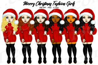 Merry Christmas Fashion Girls Clipart Illustrations
