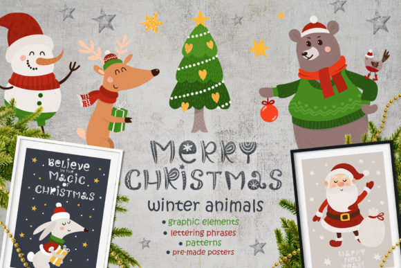 Merry Christmas - Winter Animals Illustrations