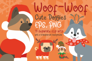 Woof Cute Doggies in Christmas Costumes Illustrations